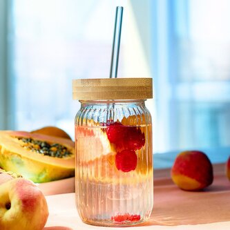 Sklenice | ZIKKIE | rýhovaná s brčkem | 0,45 l | 894805 Homla