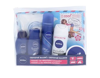 Nivea Care pečující krém 50 ml + sprchový gel 50 ml + šampon 50ml + lak na vlasy 75ml + antiperspirant 100ml + pleťové ubrousky 3v1 7ks + cestovní taštička