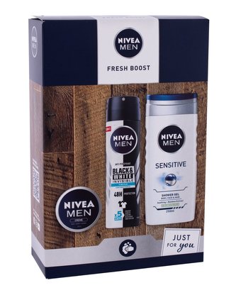 Nivea Men Sensitive sprchový gel Men Sensitive 250 ml + anti-perspirant Men Invisible For Black & White Fresh 150 ml + univerzální krém Men Creme 30 ml