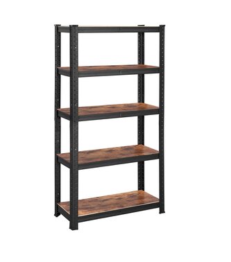 DOCHTMANN, Regál 5 polic, industriální, 150 x 75 x 30 cm, hnědočerný