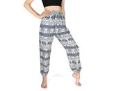Kalhoty jóga SAKCHAI, krémové, sloni, modrý potisk S