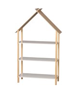 DOCHTMANN Dětská knihovna 3 police domeček, bambus, bílá 78,5x30x131cm