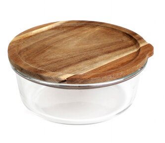 Skleněná dóza | MAIRA | sklo s akátovým víkem L | 17x7 cm | 890920 Homla