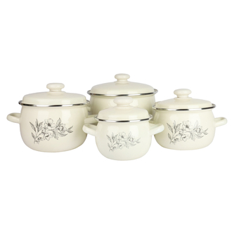 EMALIA RYBNIK 8-dílná sada smaltovaných hrnců motiv Magnolie