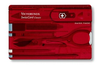 Victorinox 0.7100.TB1 SwissCard Ruby vreckový nôž, červená transparentná, 10 funkcií, blister