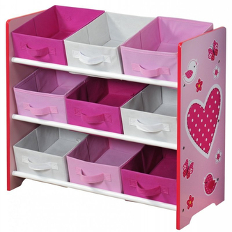 KESPER Dětský úložný regál s 9ti látkovými boxy, růžový