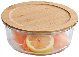 KESPER Skleněná kulatá dóza na potraviny s bambusovým víkem, průměr 17 cm, výška 5 cm