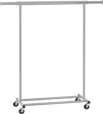 SONGMICS Věšák na oblečení, stojan na kolečkách 92-132 x 45 x 160cm, stříbrný