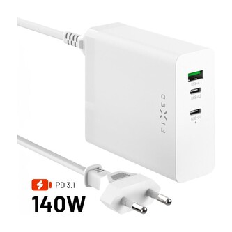 FIXED Charging Station GaN nabíjecí stanice (2x USB-C) s Power Delivery 3.1, 140W, bílá