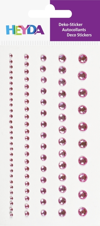 Dekorační kamínek štrasový samolepicí 95ks - růžový,  5 velikostí, průměr 2mm až 6 mm