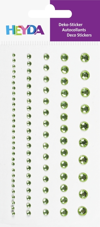 Dekorační kamínek štrasový samolepicí 95ks - zelený,  5 velikostí, průměr 2mm až 6 mm