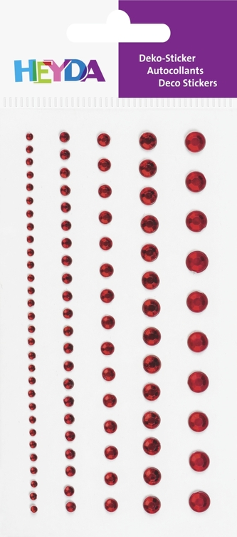 Dekorační kamínek štrasový samolepicí 95ks - červený, 5 velikostí, průměr 2mm až 6 mm