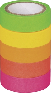 Páska lepicí papírová, 5ks - neon, matná: 1,2cm x 5m