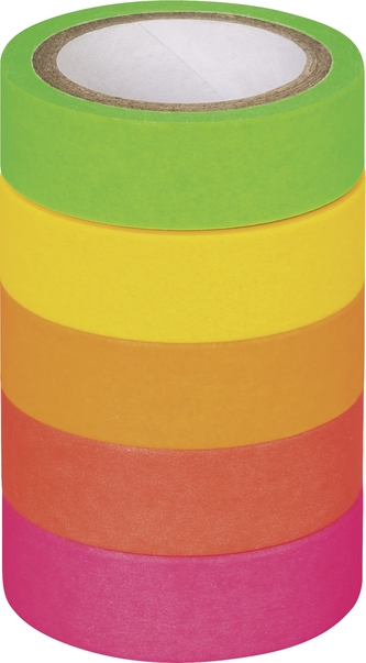 Páska lepicí papírová, 5ks - neon, matná: 1,2cm x 5m