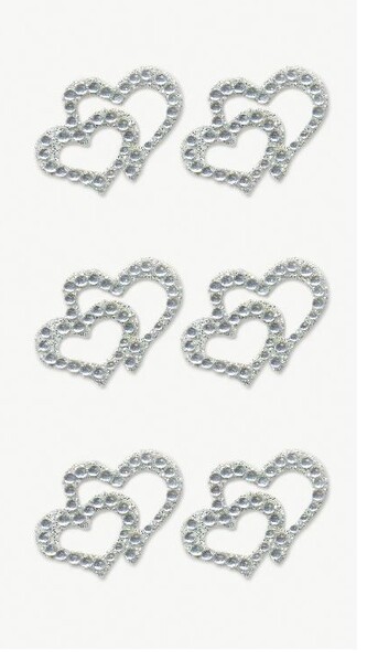 Samolepky srdce dvojité stříbrné 6ks