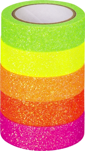 Páska lepicí papírová, 5ks - neon,glitrová: 1,2cm x 5m