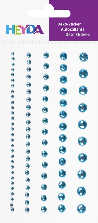 Dekorační kamínek štrasový samolepicí 95ks - tyrkys,  5 velikostí, průměr 2mm až 6 mm