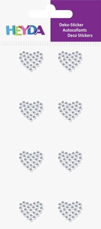 Samolepky srdce, stříbrné 8 ks