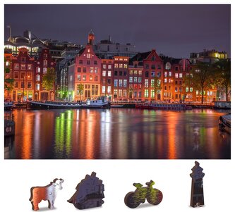WOODEN CITY Dřevěné puzzle Noční Amsterdam 2v1, 75 dílků EKO