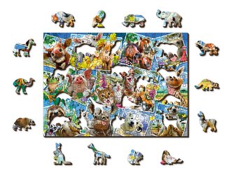 WOODEN CITY Dřevěné puzzle Zvířecí pohlednice 2v1, 200 dílků EKO
