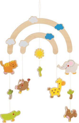 GOKI Dřevěný závěsný kolotoč Kamarádi z džungle