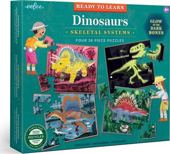 EEBOO Svítící puzzle Dinosauři 4x36 dílků