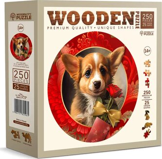 WOODEN CITY Dřevěné puzzle Pes s dárkem 250 dílků