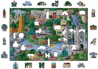 WOODEN CITY Dřevěné puzzle Londýnské památky 2v1, 505 dílků EKO