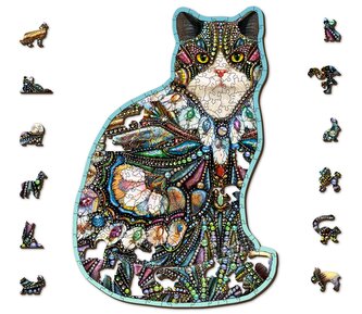 WOODEN CITY Dřevěné puzzle Kočka s drahokamy 250 dílků EKO