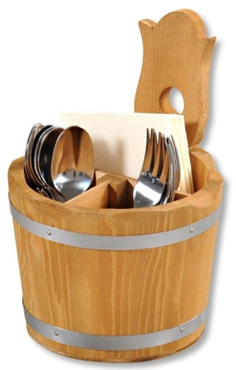 Kesper, Vědro na příbory z borovice, 4 přihrádky. Průměr 14 cm, výška 20 cm