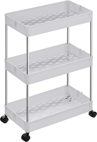 Songmics Pojízdný regál, 3 police, bílý