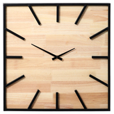 Hodiny nástěnné, z kovu a kaučukovníkového dřeva.