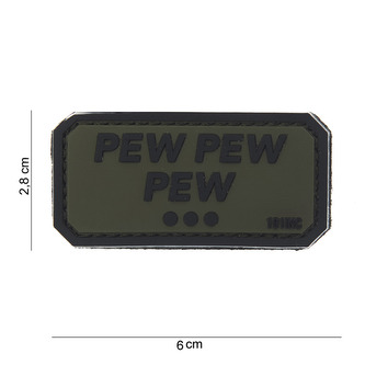 Gumová nášivka 101 Inc nápis Pew Pew Pew - olivová
