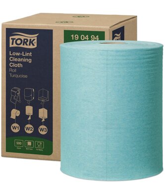 Utěrky čisticí Tork Low-Lint, 500 útržků, 36 x 27,5 cm, 180 m, tyrkysové, W1