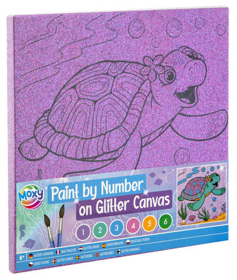 Malování na fialové glitrové plátno podle čísel - želva
