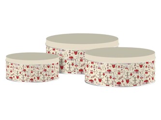 Plechová kulatá dóza Christmas Glory, krémová, set 3 ks, 200x90/185x80/140x65mm