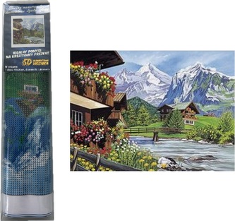 Diamantový obrázek - Chata na horách u potoka 30x40cm