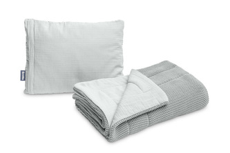 KOMPLET DO ŁÓŻECZKA DZIERGANY Z MUŚLINĄ SZARY