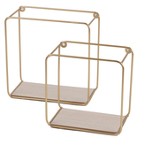 DOCHTMANN Sada 2ks nástěnná police kov-dřevo zlatá