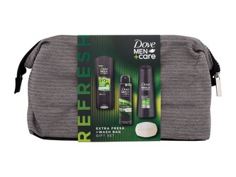 Dove Men + Care sprchový gel Men Care Extra Fresh 250 ml + antipesrpirant Men Care Advanced Extra Fresh 150 ml + tuhé mýdlo Men Care Extra Fresh 90 g + šampon a kondicionér Men Care Fresh Clean 2in1 250 ml + kosmetická taštička