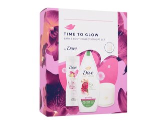 Dove Time To Glow sprchový gel Care By Nature Glowing 225 ml + tělové mléko Body Love Glowing Care 250 ml + vonná svíčka 1 ks