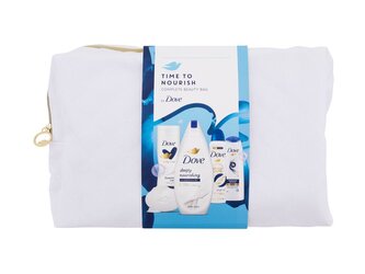 Dove Time To Nourish sprchový gel Deeply Nourishing 250 ml + tuhé mýdlo Original Beauty Bar 90 g + antiperspirant Advanced Care Original 150 ml + tělové mléko Body Love Essential Care 250 ml + šampon Intensive Repair 250 ml + kosmetická taštička