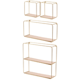 DOCHTMANN Sada 4ks nástěnná police kov-dřevo zlatá