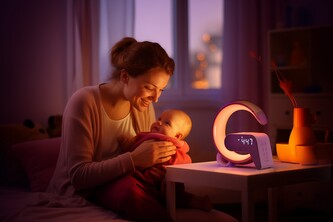 LED relaxační lampička Immax FLAMINGO s QI nabíjením, budík, RGB, USB výstup,BT, stříbrná
