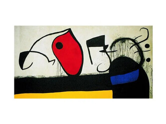 Umělecký tisk Žena se třemi vlasy v noci obklopená ptáky, 1972, Joan Miró, 80 × 60 cm