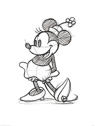 Umělecký tisk Minnie Mouse - Sketched - Single, 60 × 80 cm