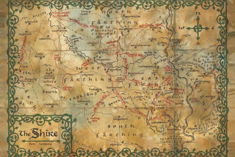 Umělecký tisk Hobbit - The Shire map, 40 × 26.7 cm
