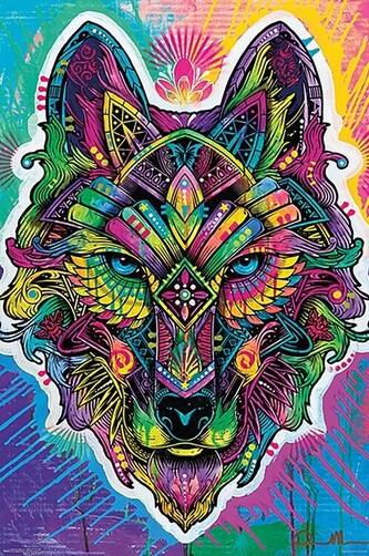 Plakát, Obraz - Dean Russo - Wolf Shaman Pop Art, 61 × 91.5 cm