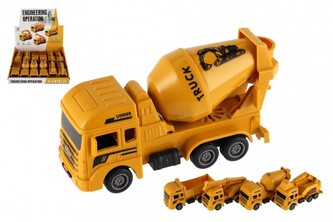 Auto stavební plast 12cm na zpětné natažení 4 druhy 12ks v boxu