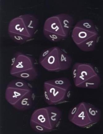 Numbers 0 - 9, 10 Dice